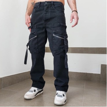 JEANS CARGO ZIP BLAC...